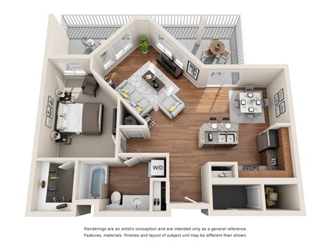 Floor plan for 1 bed, 1 bath, 773 sqft